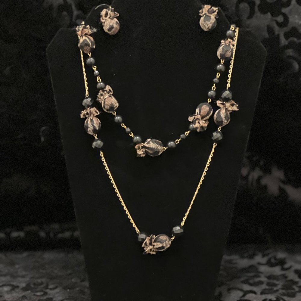 Leopard fabric print necklace, choker & earrings set